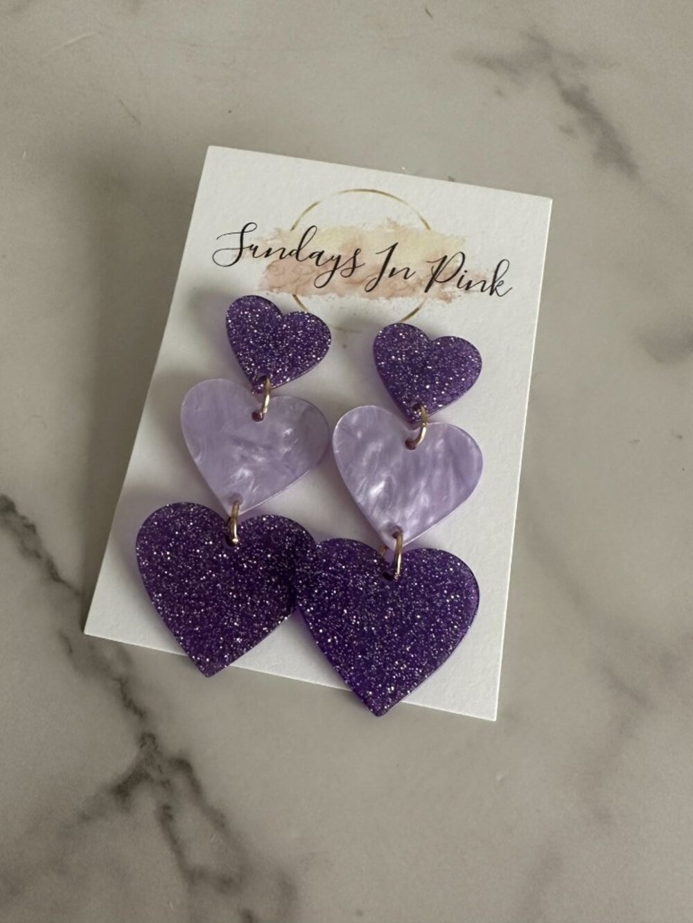 HEART Glitter Valentine Purple Drop Earrings NEW